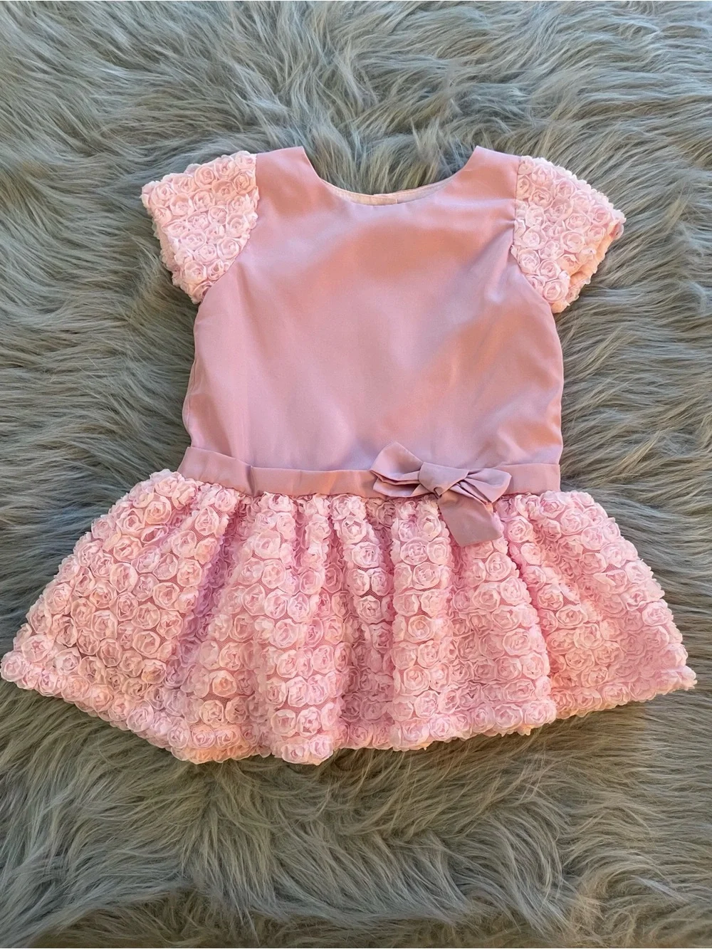 🛒Trajecitos de Bebe Pink Rosette Tulle Baby Dress with Bow